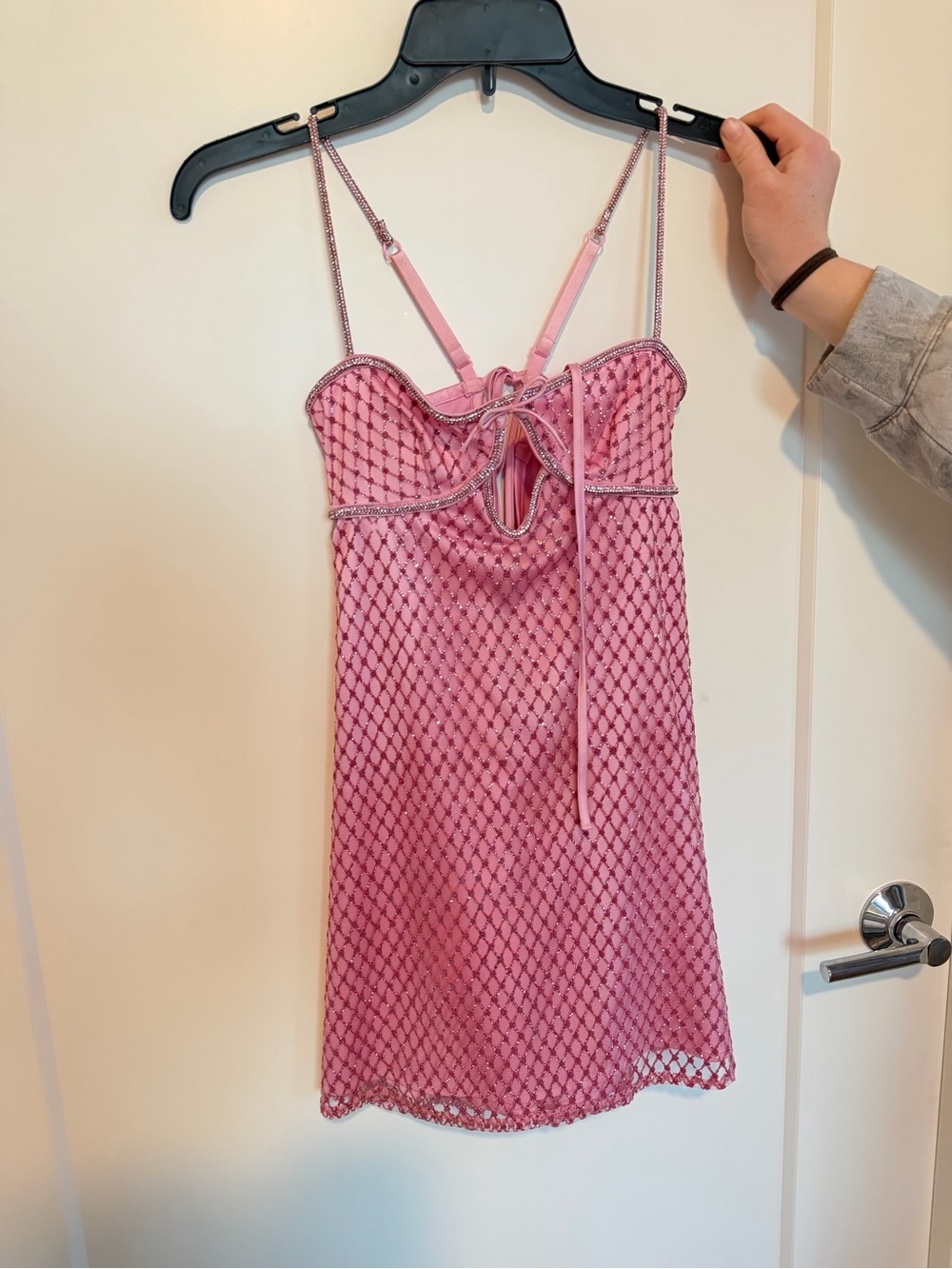 For Love & Lemons Pink Mini Dress with Mesh Overlay